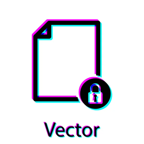 黑色文档和锁定图标隔离在白色背景上.文件格式和挂锁。安保、安全、保护概念。病媒图解 — 图库矢量图片