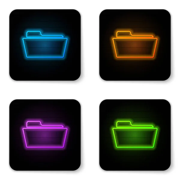 Izzó neon dosszié ikon elszigetelt-ra fehér háttér. Fekete négyzet gombot. Vektoros illusztráció — Stock Vector