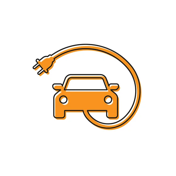 오렌지 전기 자동차와 전기 케이블 플러그 충전 아이콘흰색 배경에 격리. 재생 가능한 에코 기술. 벡터 일러스트레이션 — 스톡 벡터