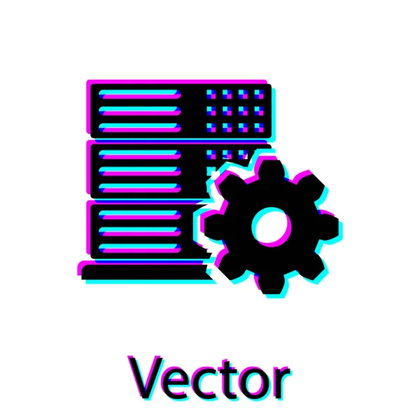 Icono de configuración del servidor negro aislado sobre fondo blanco. Ilustración vectorial — Vector de stock