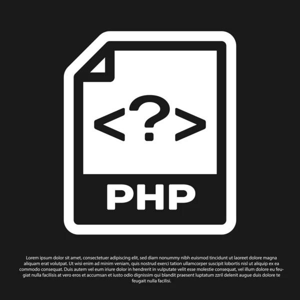 Піктограма файлового документа чорного PHP. Звантажити піктограму кнопок php ізольовано на чорному тлі. Символ файла PHP. Векторна ілюстрація — стоковий вектор