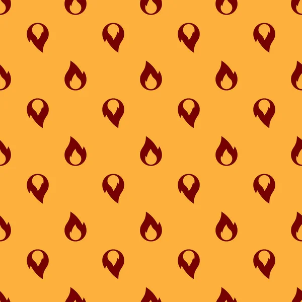 Red Fire Flame Icon isolerade sömlösa mönster på brun bakgrund. Värme symbol. Vektor illustration — Stock vektor