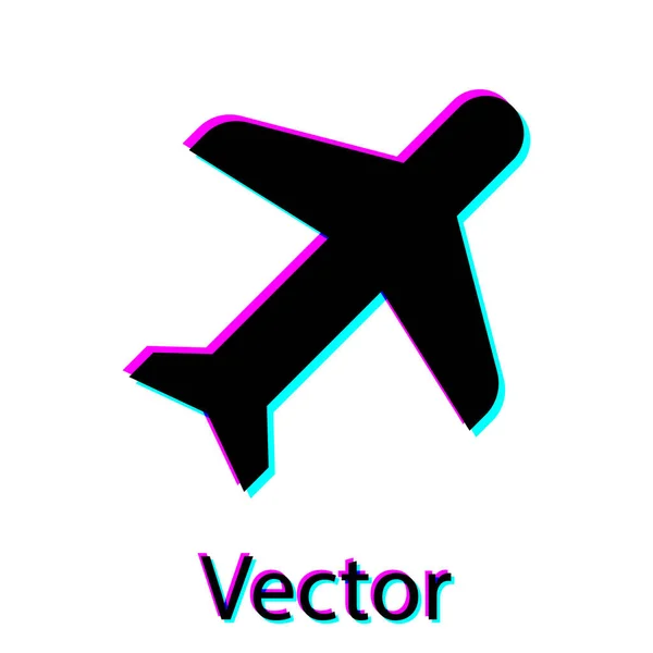 Icono Plano Negro aislado sobre fondo blanco. Icono del avión volador. Firma del avión. Ilustración vectorial — Vector de stock