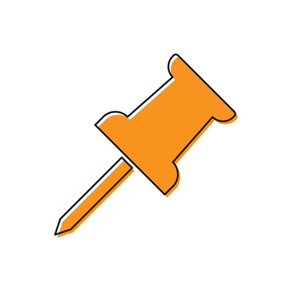 Icono de pin de empuje naranja aislado sobre fondo blanco. Signo de chinchetas. Ilustración vectorial — Vector de stock