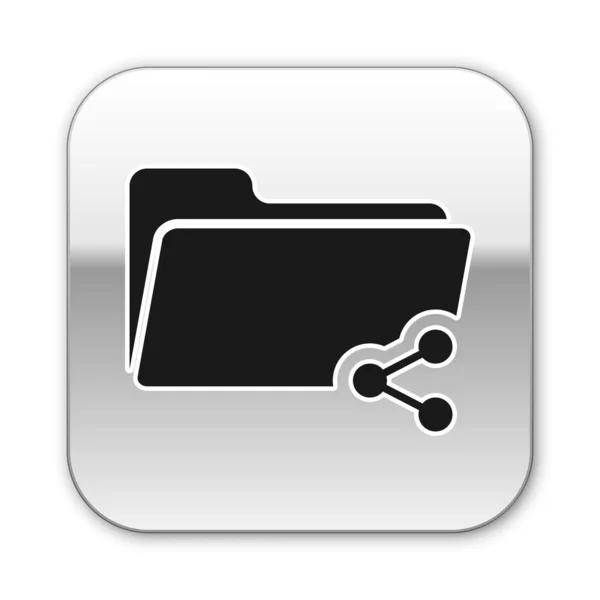Black Share folder icon isolated on white background. Folder sharing. Folder transfer sign. Silver square button. Vector Illustration — Stock Vector