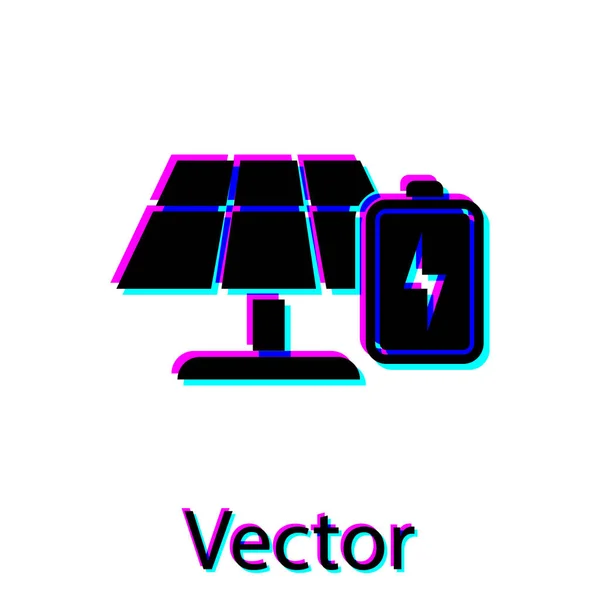 Panel de energía solar negro e icono de la batería aislados sobre fondo blanco. Ilustración vectorial — Vector de stock