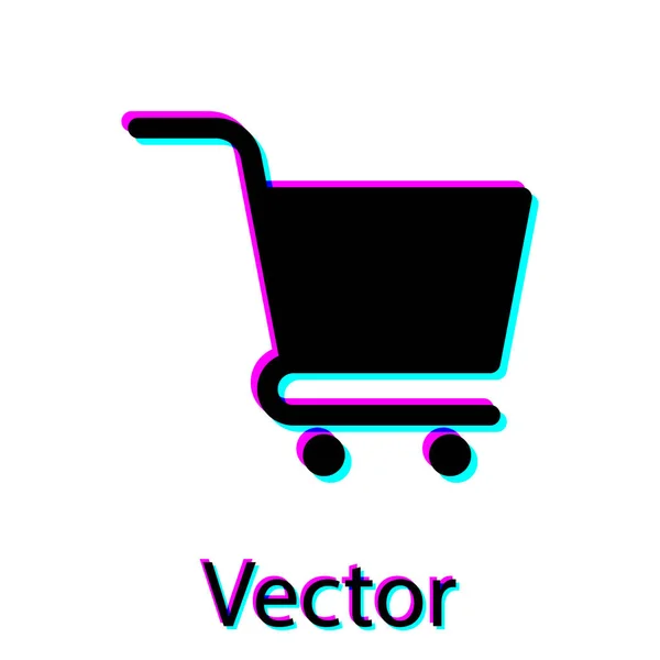 Icono de carrito negro aislado sobre fondo blanco. Concepto de compra en línea. Señal de entrega. Símbolo de cesta de supermercado. Ilustración vectorial — Archivo Imágenes Vectoriales