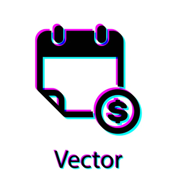 Ícone de calendário financeiro preto isolado no fundo branco. Dia de pagamento anual, planejamento orçamentário mensal, conceito de período fixo, duração do empréstimo. Ilustração vetorial — Vetor de Stock