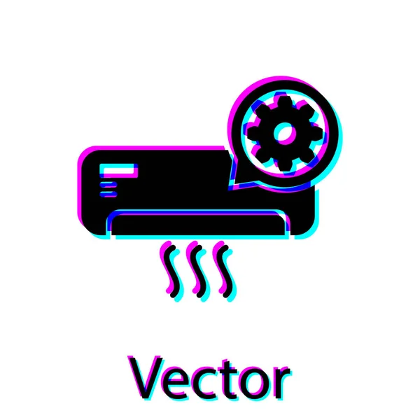 Climatiseur noir et icône d'engrenage isolés sur fond blanc. Réglage app, concept de service, options de réglage, entretien, réparation, réparation. Illustration vectorielle — Image vectorielle