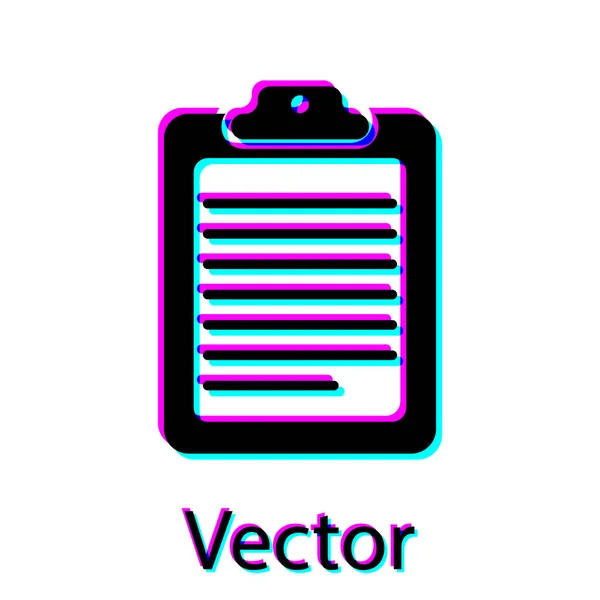 Portapapeles negro con icono de documento aislado sobre fondo blanco. Ilustración vectorial — Vector de stock