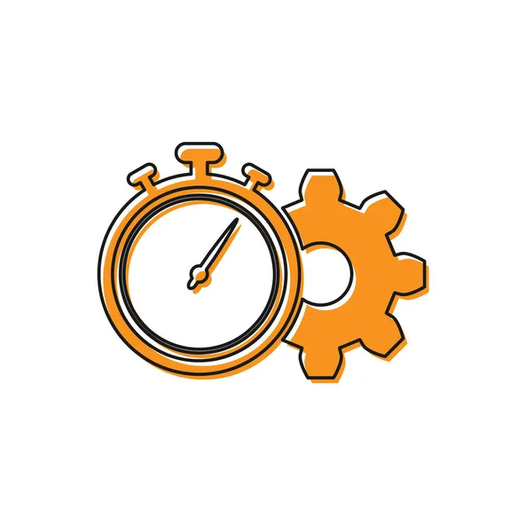Icono de gestión del tiempo naranja aislado sobre fondo blanco. Señal de reloj y engranaje. Símbolo de productividad. Ilustración vectorial — Vector de stock