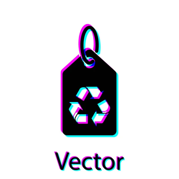 Etiqueta negra con icono de símbolo de reciclaje aislado sobre fondo blanco. Banner, etiqueta, etiqueta, logotipo, etiqueta para eco verde. Ilustración vectorial — Vector de stock