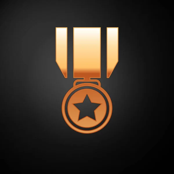 Medalha de Ouro com ícone de estrela isolado em fundo preto. Assinatura de conquista do vencedor. Medalha de prémio. Ilustração vetorial —  Vetores de Stock
