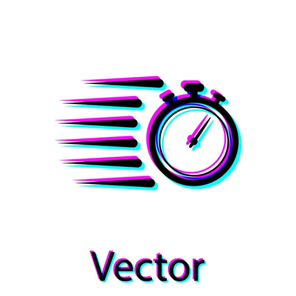 Schwarzes Stoppuhr-Symbol isoliert auf weißem Hintergrund. Zeitzeichen. Chronometerzeichen. Vektorillustration — Stockvektor