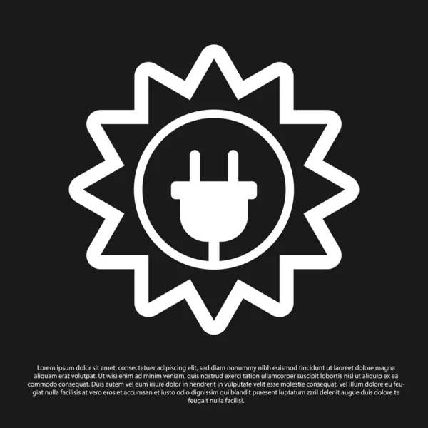 Black Solar energy panel icon isolated on black background. Sun and electric plug. Vector Illustration — Stock Vector