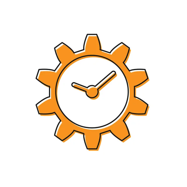 Icono de gestión del tiempo naranja aislado sobre fondo blanco. Señal de reloj y engranaje. Ilustración vectorial — Archivo Imágenes Vectoriales