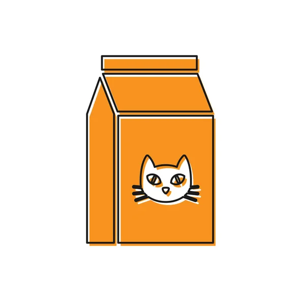 Orange Bag of food for cat icon isolated on white background. Food for animals. Pet food package. Vector Illustration — Stock Vector