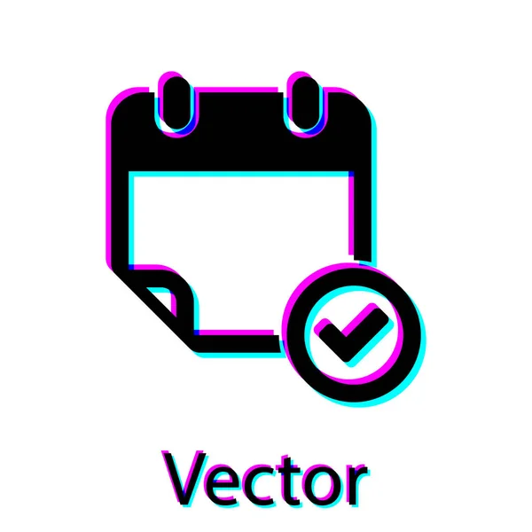 白い背景に隔離されたチェックマークアイコンを持つ黒いカレンダー。ベクトルイラストレーション — ストックベクタ