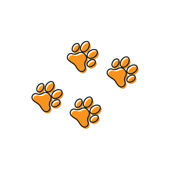 Oranje Paw Print icoon geïsoleerd op witte achtergrond. Hond of kat Paw Print. Dieren spoor. Vector illustratie — Stockvector