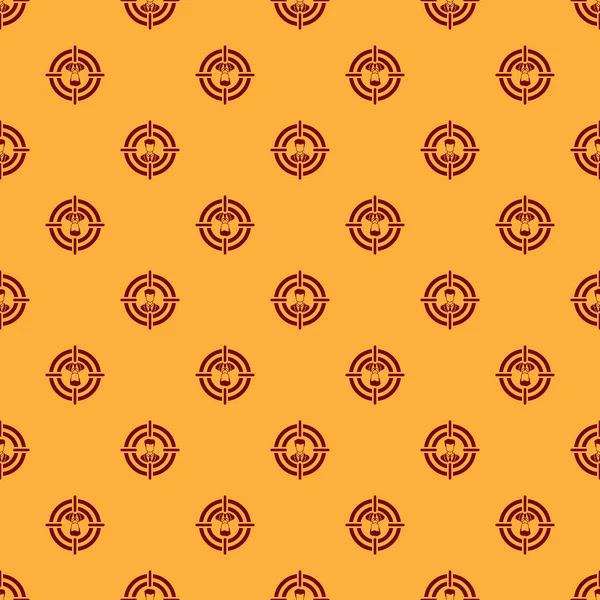 Red head jakt koncept ikon isolerade sömlösa mönster på brun bakgrund. Affärsmål eller anställnings tecken. Personal och rekrytering för företag. Platt design. Vektor illustration — Stock vektor
