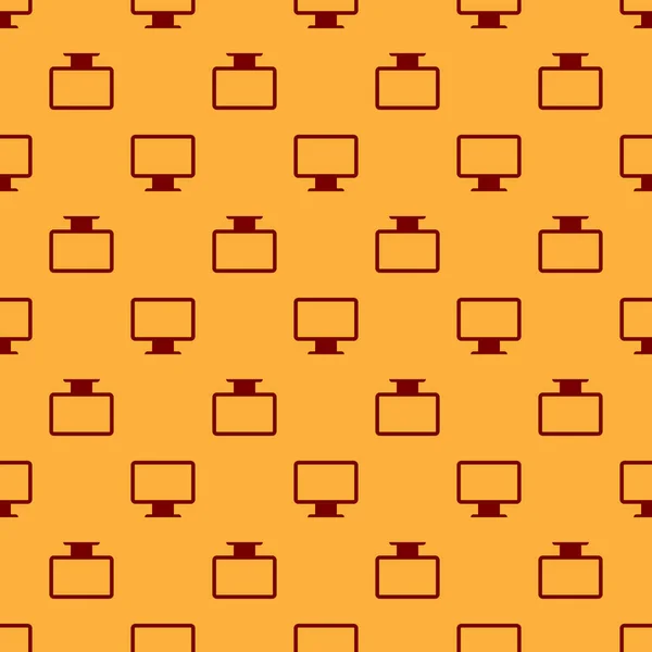 Écran d'ordinateur rouge icône isolée motif sans couture sur fond brun. Appareil électronique. Vue de face. Design plat. Illustration vectorielle — Image vectorielle