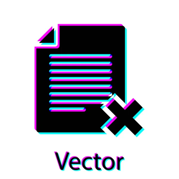 Черный значок документа Delete выделен на белом фоне. Отвергнутый значок документа. Крест на бумаге. Векторная миграция — стоковый вектор