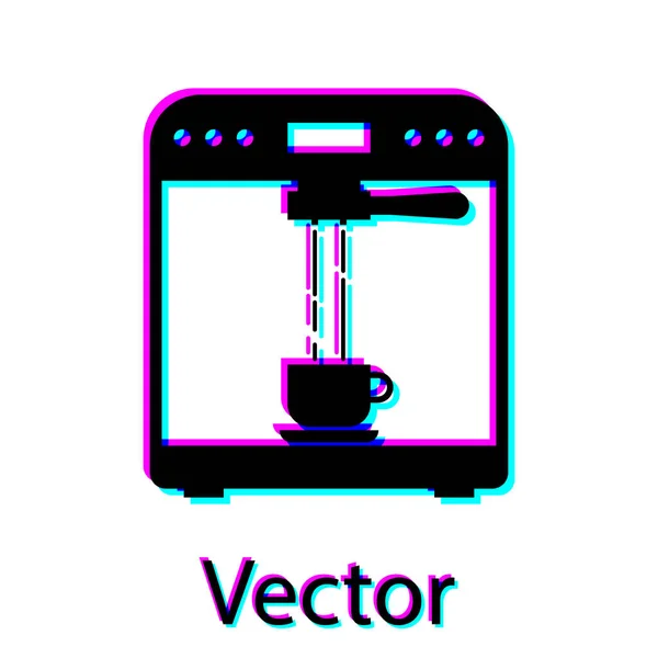 Machine à café noire et icône tasse de café isolé sur fond blanc. Illustration vectorielle — Image vectorielle