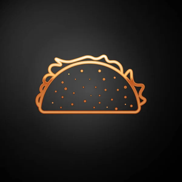 Taco doré avec icône tortilla isolée sur fond noir. Restauration rapide mexicaine traditionnelle. Illustration vectorielle — Image vectorielle
