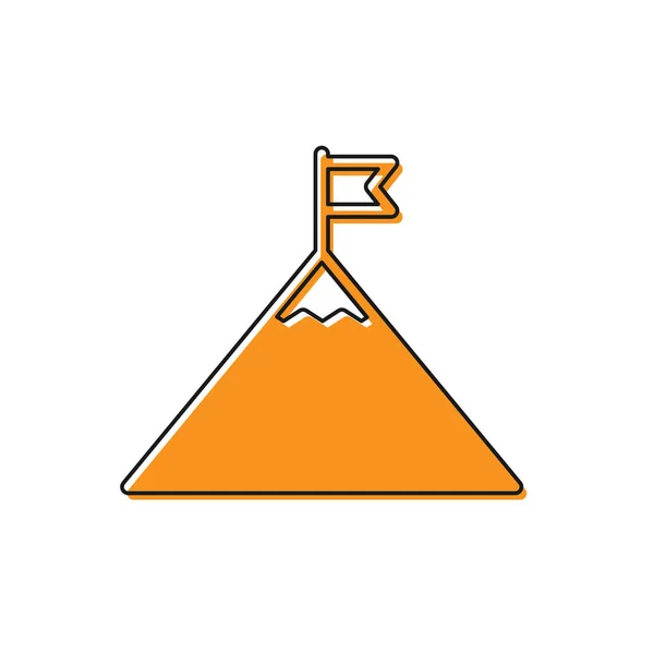 Montañas Naranjas y bandera en el icono superior aislado sobre fondo blanco. Símbolo de victoria o concepto de éxito. Ilustración vectorial — Vector de stock
