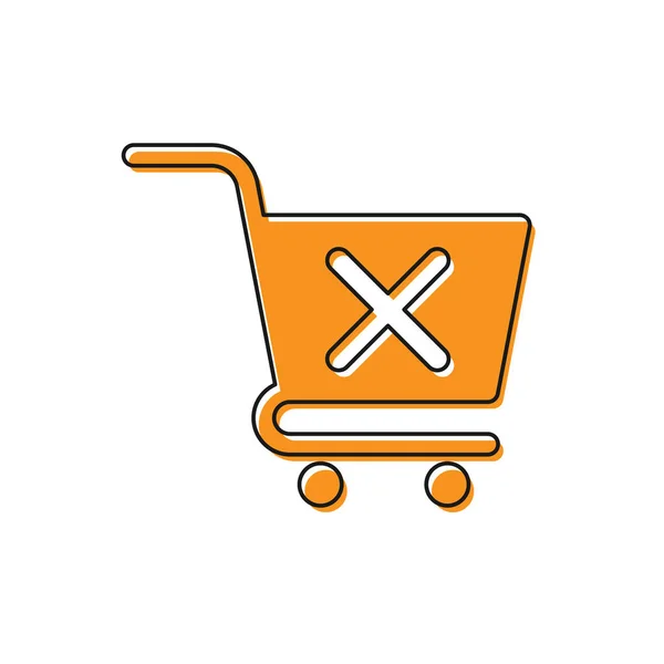 Oranje Verwijder winkelwagentje pictogram geïsoleerd op witte achtergrond. Online koop concept. Leveringsservice ondertekenen. Supermarkt mand en X Mark symbool. Vector illustratie — Stockvector