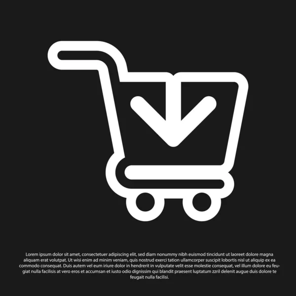 Preto Adicionar ao ícone do carrinho de compras isolado no fundo preto. Conceito de compra online. Sinal de serviço de entrega. Símbolo da cesta de supermercado. Ilustração vetorial —  Vetores de Stock