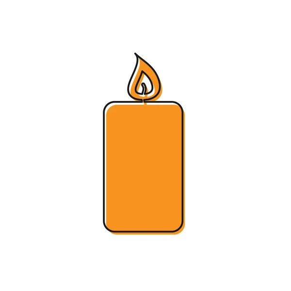 Icona della candela arancione bruciante isolata su sfondo bianco. Una vecchia candela accesa. Candela cilindrica aromatica bastone con fiamma ardente. Illustrazione vettoriale — Vettoriale Stock