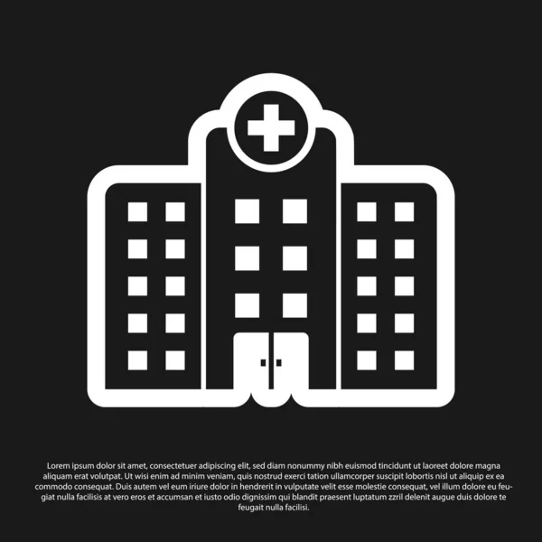 Чорна медична лікарня з перехресної іконою, ізольованою на чорному фоні. Медичний центр. Охорона здоров'я. Векторна ілюстрація — стоковий вектор