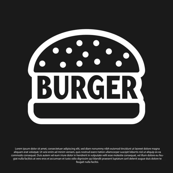 Ikon Burger hitam diisolasi pada latar belakang hitam. Ikon hamburger. Cheeseburger sandwich sign. Ilustrasi Vektor - Stok Vektor