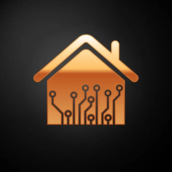 Gold Smart Home Symbol isoliert auf schwarzem Hintergrund. Fernbedienung. Vektorillustration — Stockvektor