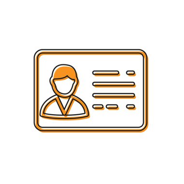 Turuncu Kimlik rozeti çizgi simgesi beyaz arka planda yalıtılmış. Bu sunum için kullanılabilir, şirketin kimliği, reklam. Vektör İllüstrasyonu