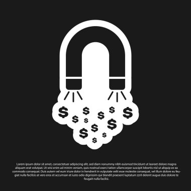 Siyah arka plan üzerinde izole para simgesi ile Siyah Mıknatıs. Yatırım çekme kavramı, para. Büyük iş kar cazibe ve başarı. Vektör İllüstrasyonu