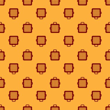 Kırmızı Pet kahverengi arka plan üzerinde izole edilmiş kılıf simgesi taşır. Hayvanlar, köpek ve kedi taşıyıcısı. Hayvanlar için konteyner. Hayvan taşıma kutusu. Vektör İllüstrasyonu