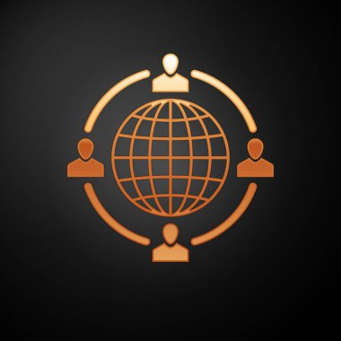 Altın Outsourcing kavram simgesi siyah arka plan üzerinde izole. İşbirliği işareti. Takım çalışması ve yatırım fikri. Vektör İllüstrasyonu