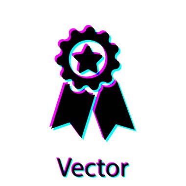 Beyaz arka planda izole edilmiş yıldız simgesine sahip siyah madalya. Kazanan başarı işareti. Ödül madalyası. Vektör İllüstrasyonu