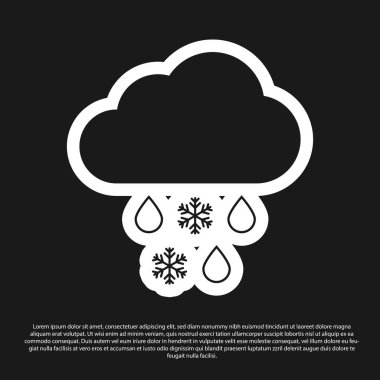 Siyah arka plan üzerinde izole kar ve yağmur simgesi ile Black Cloud. Hava durumu simgesi. Vektör İllüstrasyonu