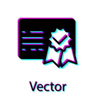 Siyah Sertifika şablon simgesi beyaz arka planda yalıtılmış. Başarı, ödül, derece, hibe, diploma kavramları. İş başarı belgesi. Vektör İllüstrasyonu