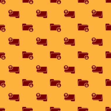 Kırmızı Klasör ve kilit simgesi kahverengi arka plan üzerinde sorunsuz desen izole. Kapalı klasör ve asma kilit. Güvenlik, güvenlik, koruma konsepti. Vektör İllüstrasyonu