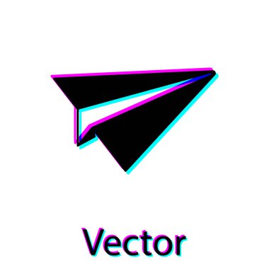 Siyah Kağıt düzlem simgesi beyaz arka planda yalıtılmış. Kağıt uçak simgesi. Uçak işareti. Vektör İllüstrasyonu