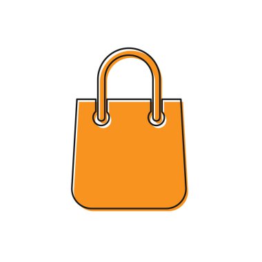 Turuncu Alışveriş çanta simgesi beyaz arka plan üzerinde izole. Paket işareti. Vektör İllüstrasyonu