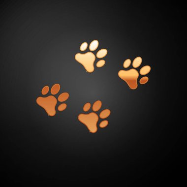 Siyah arka planda yalıtılmış Gold Paw baskı simgesi. Köpek ya da kedi pençesi izi. Hayvan izi. Vektör İllüstrasyonu