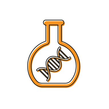 Turuncu DNA araştırması, beyaz arka planda izole edilmiş arama simgesi. Genetik mühendisliği, genetik testi, klonlama, babalık testi. Vektör İllüstrasyonu