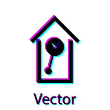 Siyah Retro duvar saat simgesi beyaz arka plan üzerinde izole. Guguklu saat işareti. Antika sarkaçlı saat. Vektör İllüstrasyonu