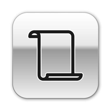 Beyaz arka planda yalıtılmış Siyah Kağıt kaydırma simgesi. Tuval kaydırma işareti. Gümüş kare düğme. Vektör İllüstrasyonu