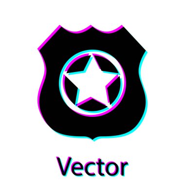 Siyah Polis rozeti simgesi beyaz arka planda izole. Şerif rozeti işareti. Vektör İllüstrasyonu